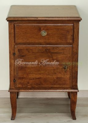 Copy of antique Asolo Venetian style bedside table in solid walnut with drawer and door